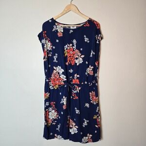 Old Navy Womens 1X Plus Navy Blue Floral Short Sleeve Drawstring Waist Dress